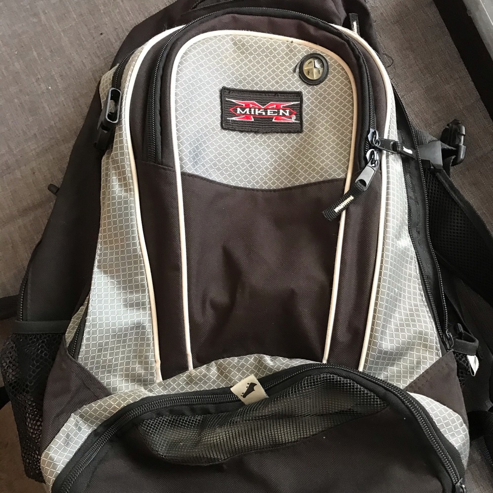 Miken baseball bat and gear bag backpack